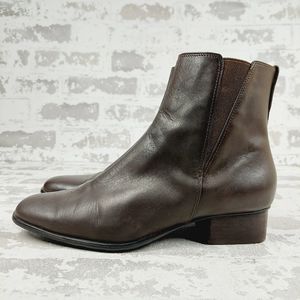 Worthington Brown Leather Stacked Heel Elastic Gore Ankle Boots V741